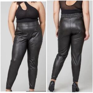 SPANX Black Faux Leather Joggers